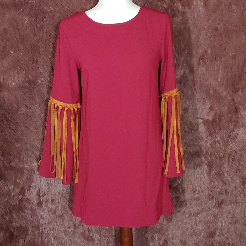 Million Bullpup Bell Suede Fringe Sleeve Boho Dress